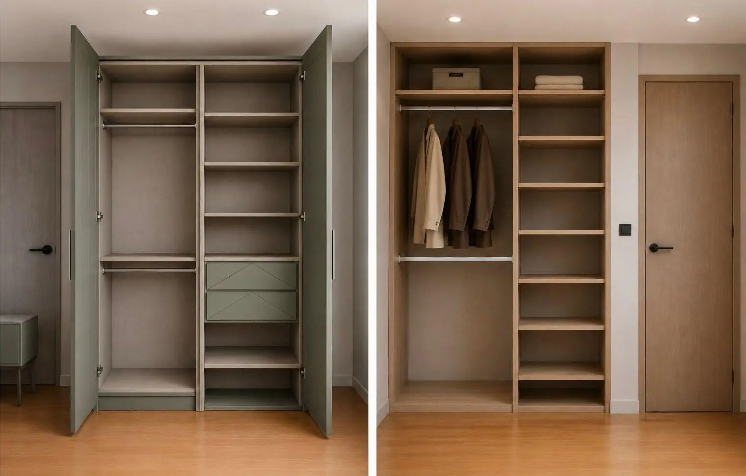 Closet modular abierto con módulos visibles